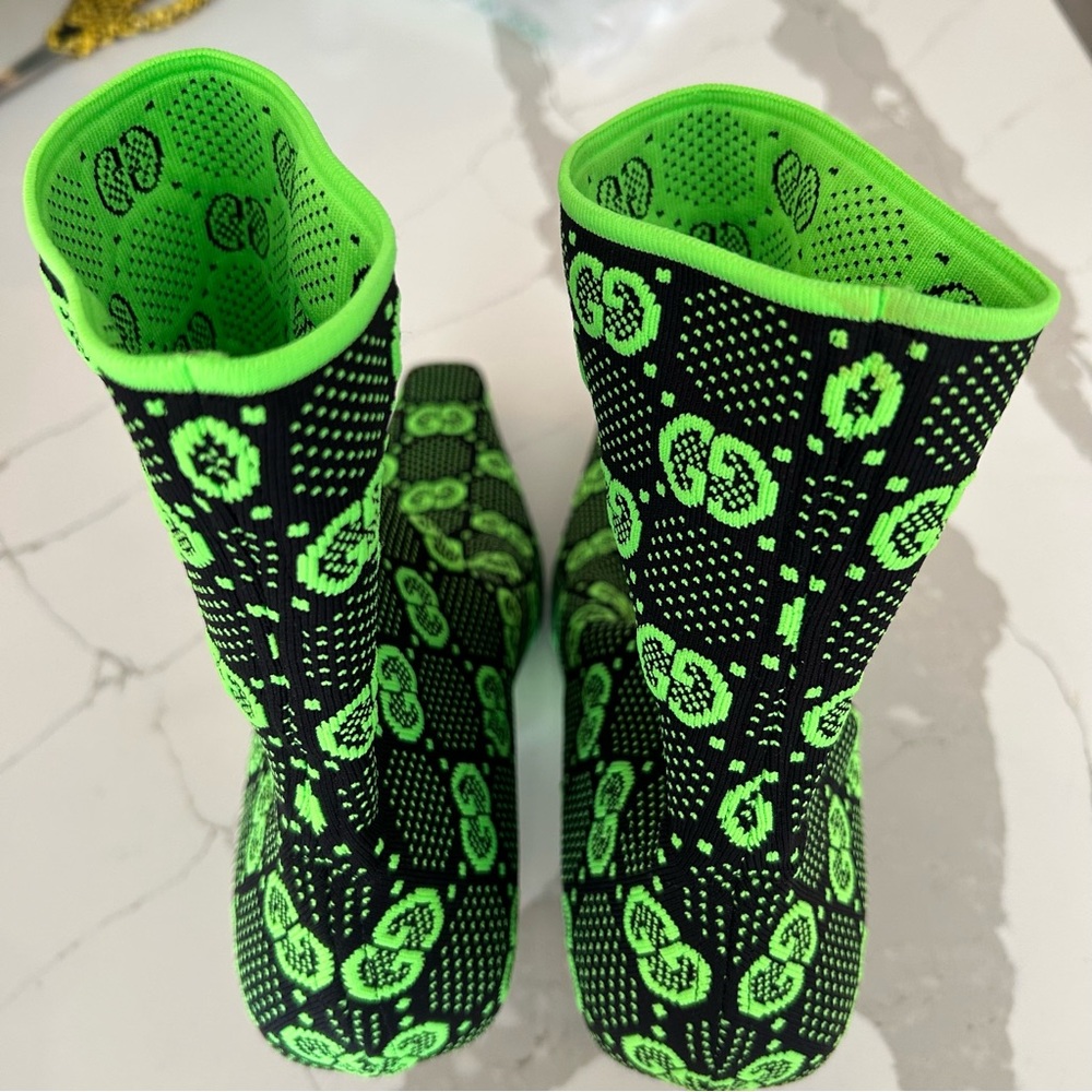 GUCCI GG Knit Ankle Boots Green 40 - Picture 5 of 6